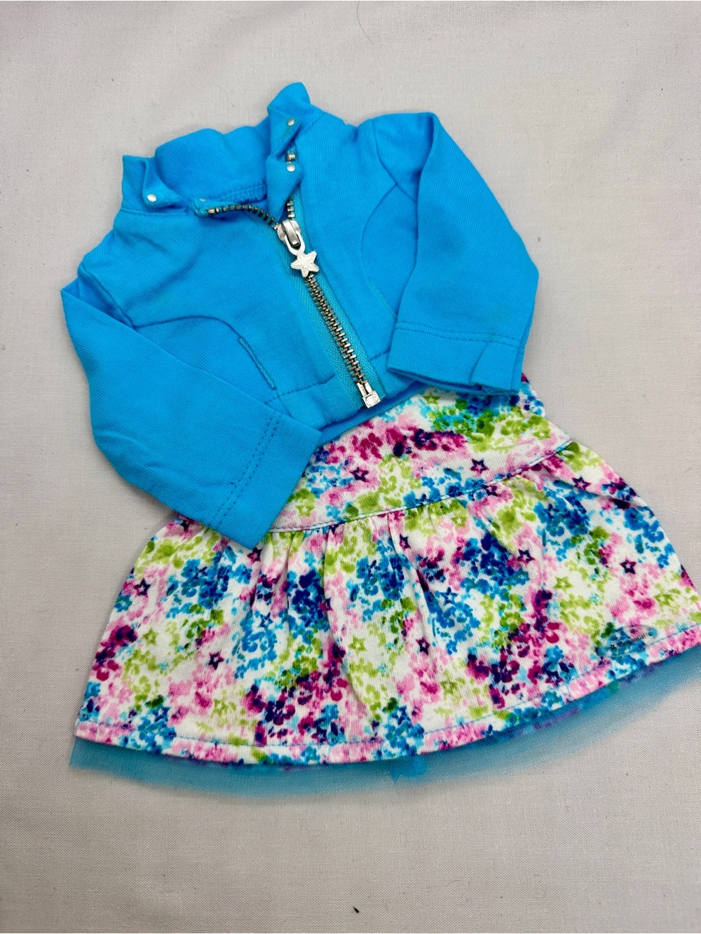 American Girl Bright Blue Jacket with Floral Skirt